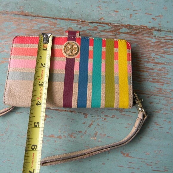 TORY BURCH RAINBOW MULTI COLOR STRIPED WALLET/WRISTLET LEATHER - Picture 3 of 9